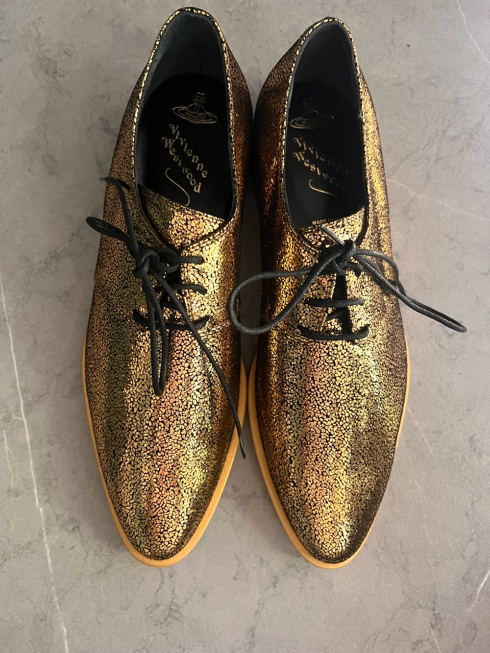 Vivienne Westwood Cracked Gold Oxfords - Picture 8 of 8